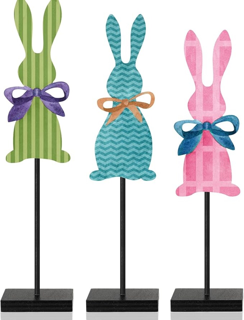 3 Pcs Easter Bunny Table Decorations Wooden Bunny Tabletop Decor Rustic Rabbit Block Sign Farmhouse Spring Centerpiece Easter Decor for Home Mantel Office Desk